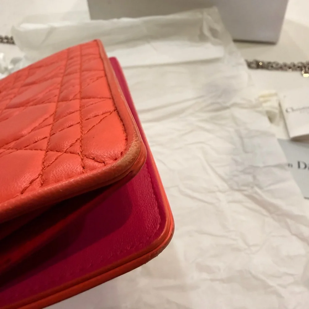 Christian Dior Lady Dior Cannage Patent Leather Long Wallet Tricolor
